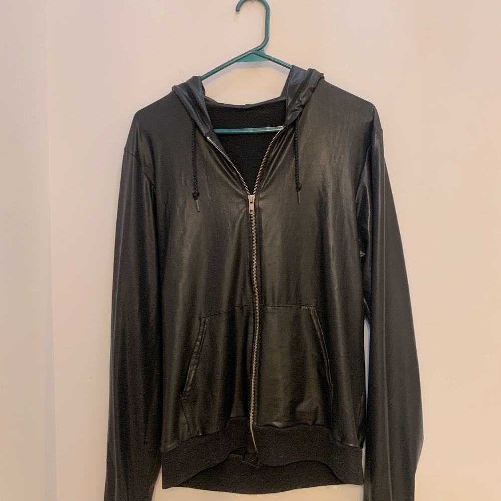 American apparel hoodie jacket - slick, vegan leather-esque look